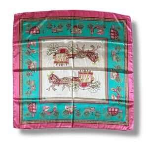 Pink & Light Green Edges carriage Square Scarf 35” X 35 Women Scarve Headscarf